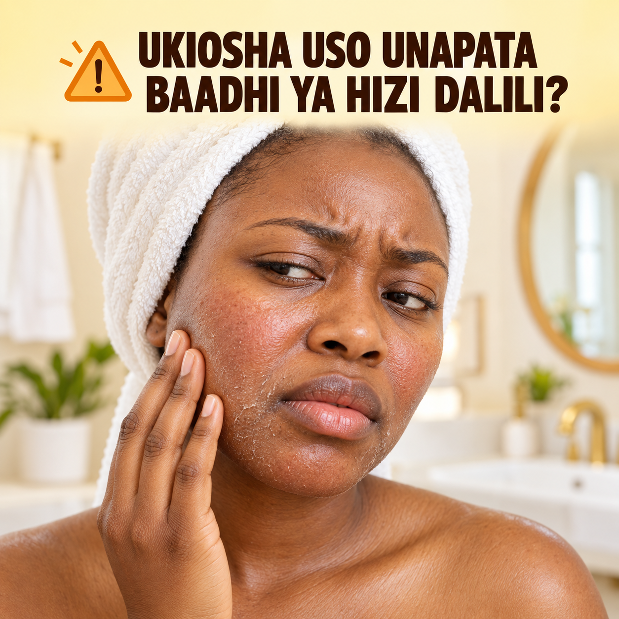 Mwanamke akihisi ngozi kukakamaa na kukauka baada ya kuosha uso